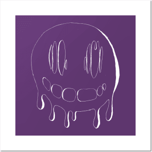 Smiley face melting (white line) Posters and Art